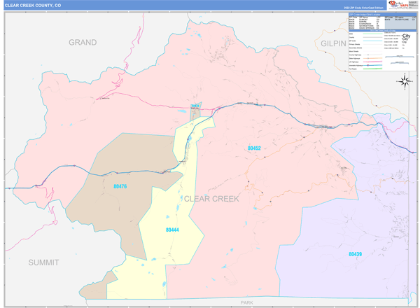 Clear Creek County, CO Wall Map Color Cast Style